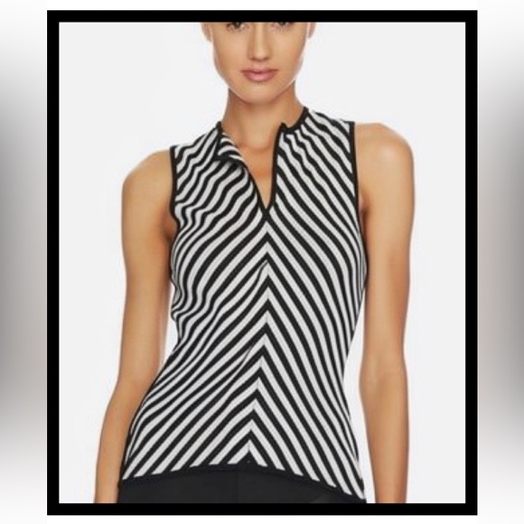 Vintage Herve Leger Black and White Graphic Fitted Tank Top